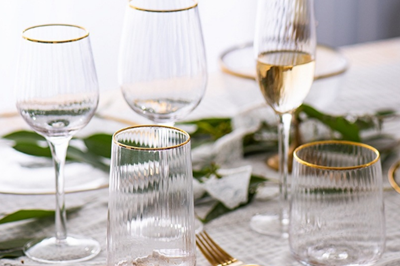 400Gold rimmed wine glass set champagne flute glassware (5)