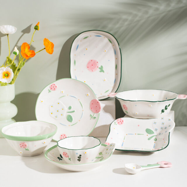 Cute Floral Crockery Dinner Sets with Colorful Flower Patterns – Ceramic Plates and Bowls