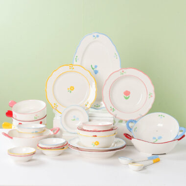 Cute Floral Crockery Dinner Sets with Colorful Flower Patterns – Ceramic Plates and Bowls