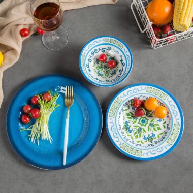 Vintage Modern Farmhouse Melamine Crockery Set in Rustic Style