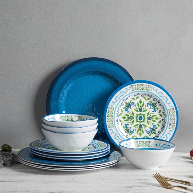 Vintage Modern Farmhouse Melamine Crockery Set in Rustic Style