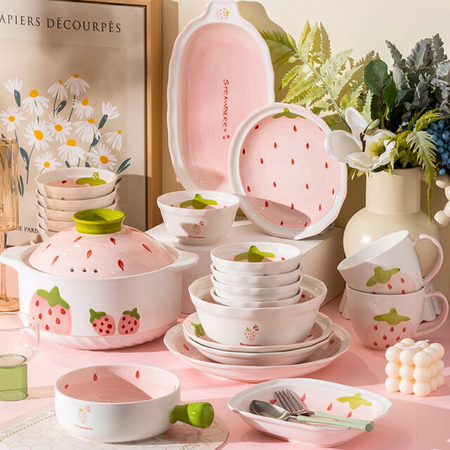 Cute Strawberry Crockery Dinner Set for Kitchen or Gift Shop