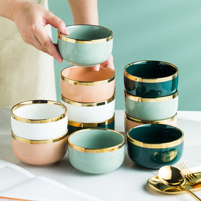 Modern ceramic bowls for kitchen use in minimal crockery design