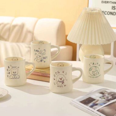 Cartoon cat and dog ceramic mugs – cute crockery for coffee and tea