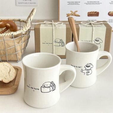 Cartoon cat and dog ceramic mugs – cute crockery for coffee and tea