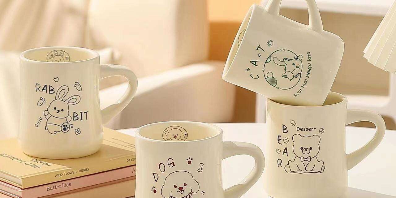 Cartoon cat and dog ceramic mugs – cute crockery for coffee and tea