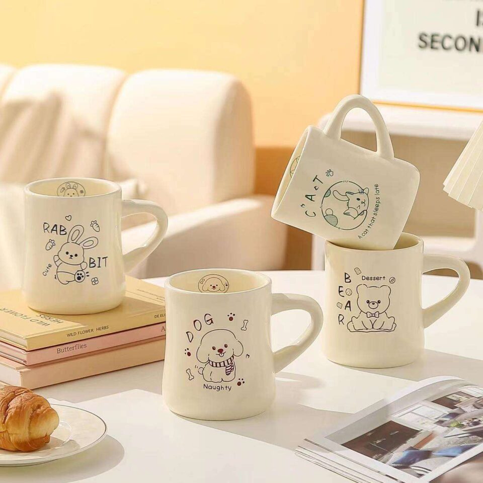 Cartoon cat and dog ceramic mugs – cute crockery for coffee and tea