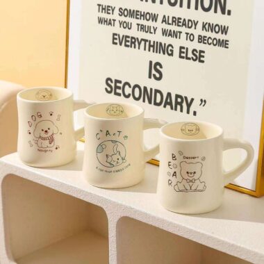 Cartoon cat and dog ceramic mugs – cute crockery for coffee and tea