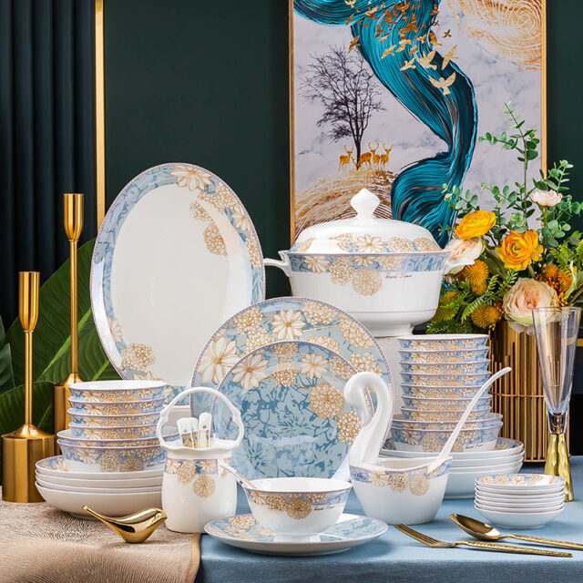 Luxury European Floral Crockery Dinner Set – Porcelain Tableware