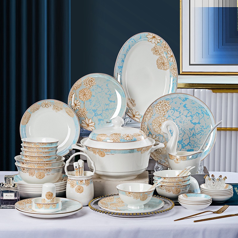 Luxury European Floral Crockery Dinner Set – Porcelain Tableware