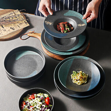 Modern luxury melamine dinnerware set with plates and bowls