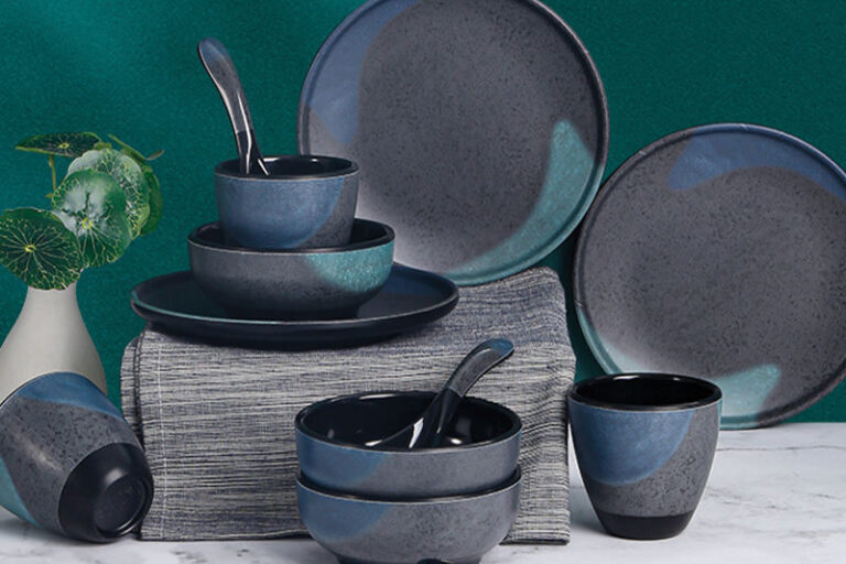 Elegant unbreakable melamine crockery set for contemporary dining (7) Modern luxury melamine dinnerware set with plates and bowls