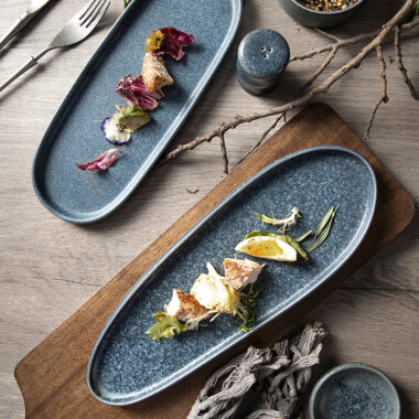 Custom Blue-Grey Japanese Style Vintage Dinner Set for Hotel & Restaurant