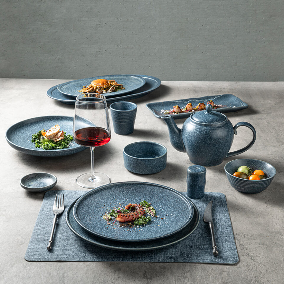 Custom Blue-Grey Japanese Style Vintage Dinner Set for Hotel & Restaurant