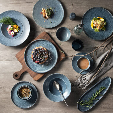 Custom Blue-Grey Japanese Style Vintage Dinner Set for Hotel & Restaurant