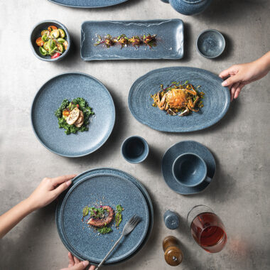 Custom Blue-Grey Japanese Style Vintage Dinner Set for Hotel & Restaurant