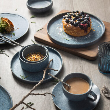 Custom Blue-Grey Japanese Style Vintage Dinner Set for Hotel & Restaurant