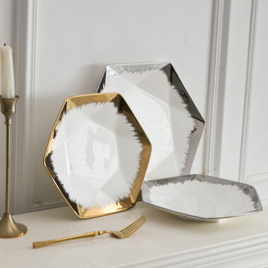 Nordic minimalist crockery with irregular shape and gold rim
