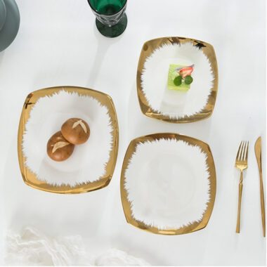 Nordic minimalist crockery with irregular shape and gold rim