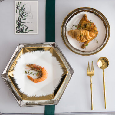 Nordic minimalist crockery with irregular shape and gold rim