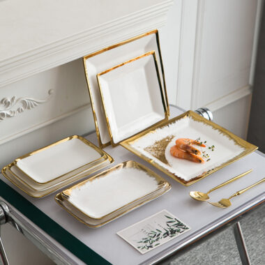 Nordic minimalist crockery with irregular shape and gold rim