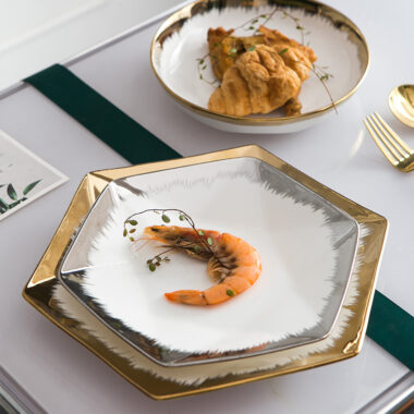 Nordic minimalist crockery with irregular shape and gold rim