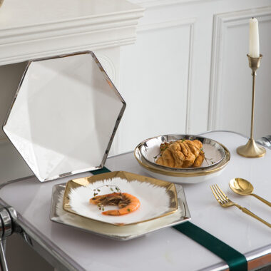 Nordic minimalist crockery with irregular shape and gold rim