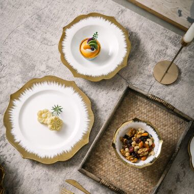 Nordic minimalist crockery with irregular shape and gold rim