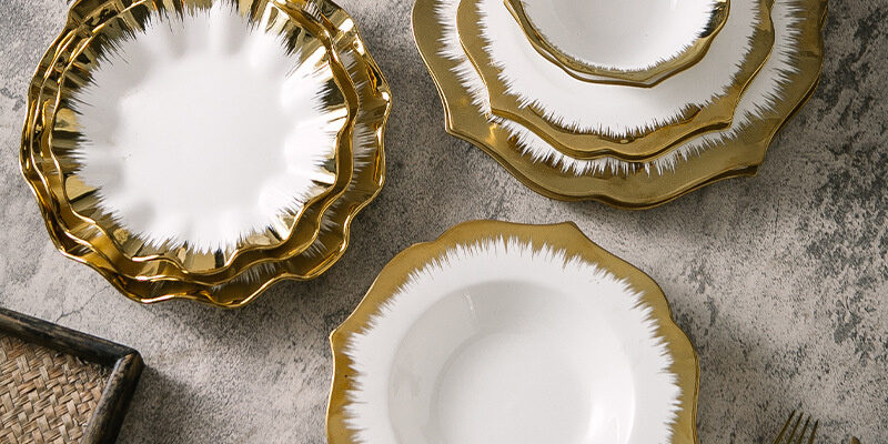 Nordic minimalist crockery with irregular shape and gold rim
