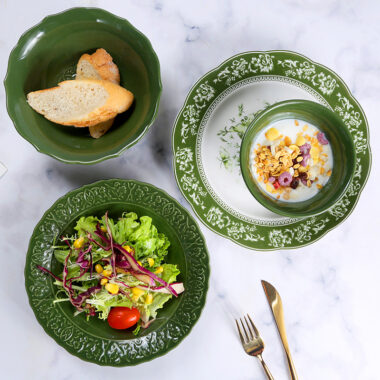 French Vintage Deep Green Crockery Dinner Set