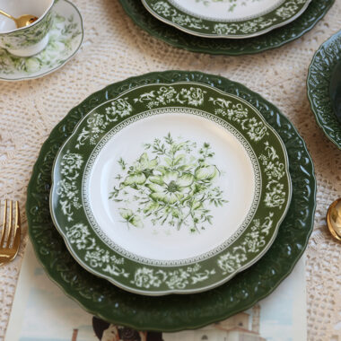 French Vintage Deep Green Crockery Dinner Set