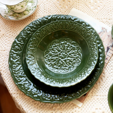 French Vintage Deep Green Crockery Dinner Set