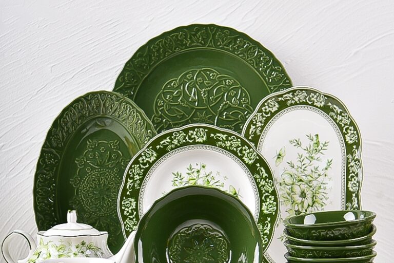 French Vintage Deep Green Crockery Dinner Set