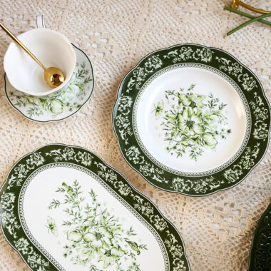 French Vintage Deep Green Crockery Dinner Set