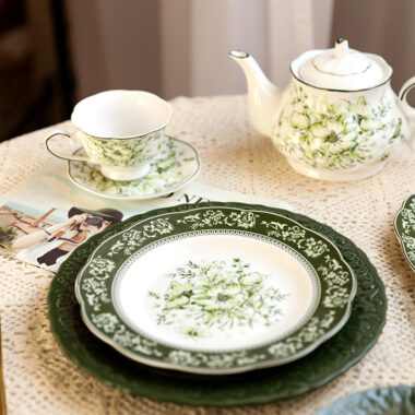 French Vintage Deep Green Crockery Dinner Set