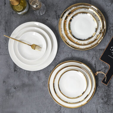 Luxury gold rim crockery plates and dishes – modern porcelain tableware