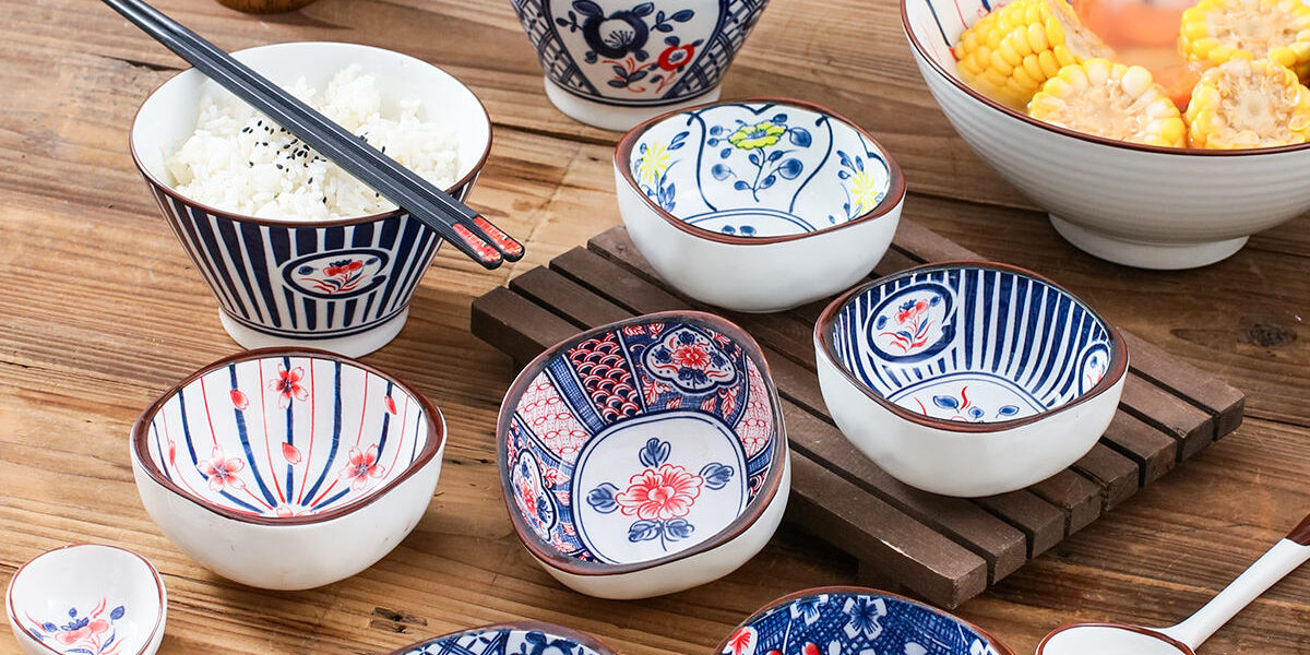 Vintage Japanese-style crockery bowl with traditional pattern