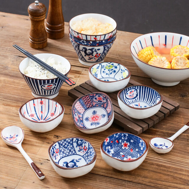 Vintage Japanese-style crockery bowl with traditional pattern