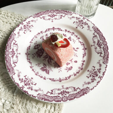 Vintage round crockery plates with floral design