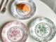 Vintage round crockery plates with floral design