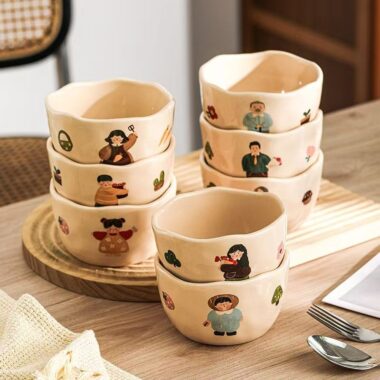 Thickened cartoon heat-resistant family ceramic bowls crockery