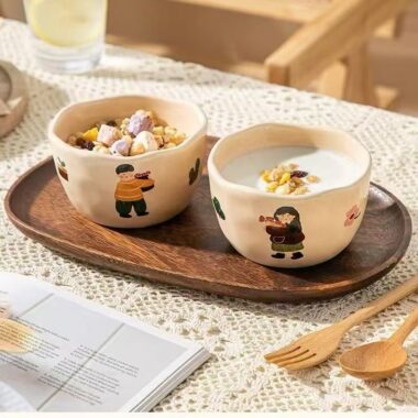 Thickened cartoon heat-resistant family ceramic bowls crockery