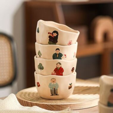 Thickened cartoon heat-resistant family ceramic bowls crockery