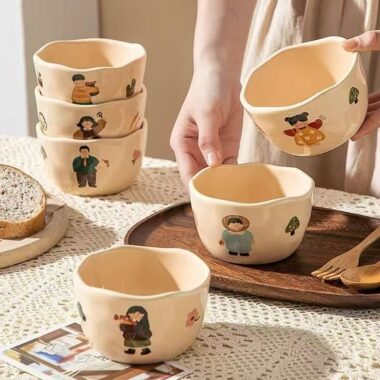 Thickened cartoon heat-resistant family ceramic bowls crockery