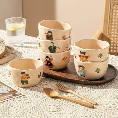 Thickened cartoon heat-resistant family ceramic bowls crockery