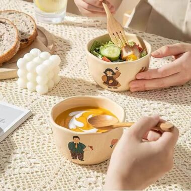 Thickened cartoon heat-resistant family ceramic bowls crockery