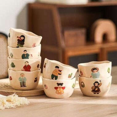 Thickened cartoon heat-resistant family ceramic bowls crockery