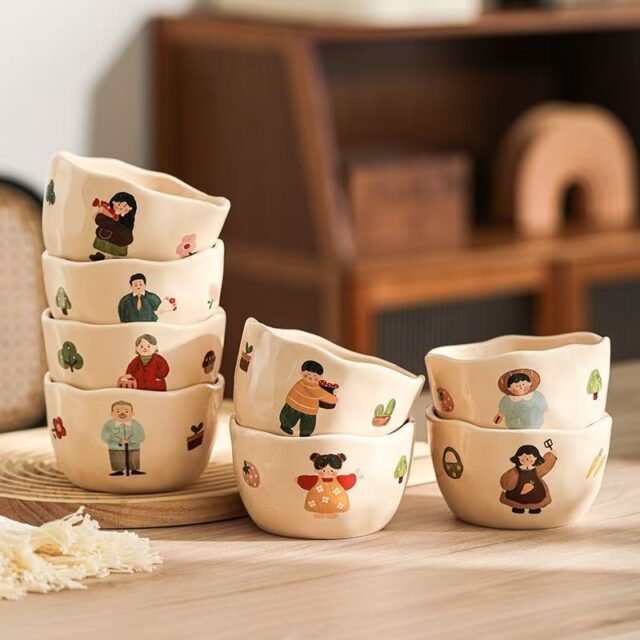 Thickened cartoon heat-resistant family ceramic bowls crockery