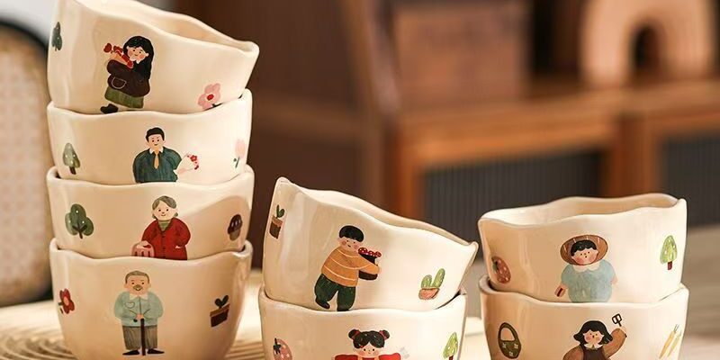 Thickened cartoon heat-resistant family ceramic bowls crockery