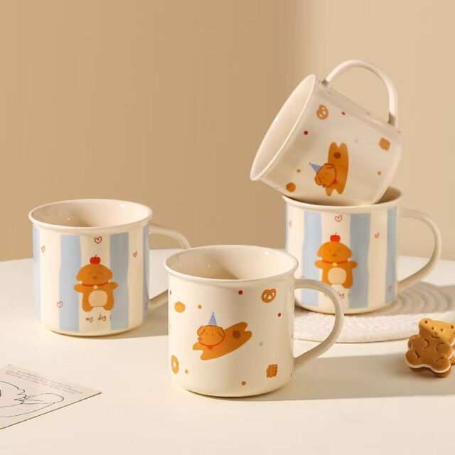 Cute cartoon puppy ceramic mugs crockery for coffee